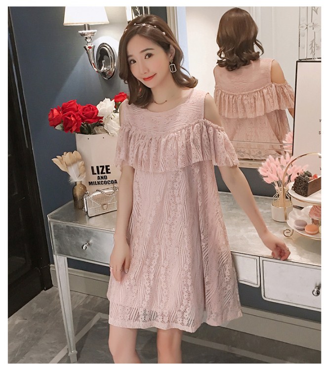 Đầm bầu ren hở vai duyên dáng DR2607