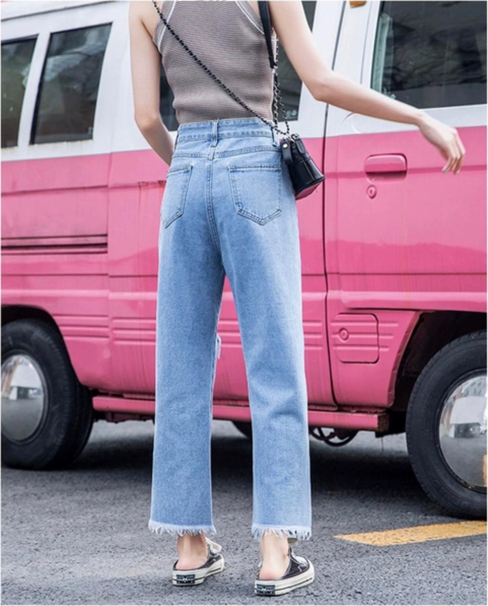 QUẦN BAGGY JEAN NỮ ỐNG LOE RÁCH ÍT VẢI MỀM KHÔNG CO DÃN BIG SIZE, CÓ 2 MÀU XANH ĐẬM XANH NHẠT