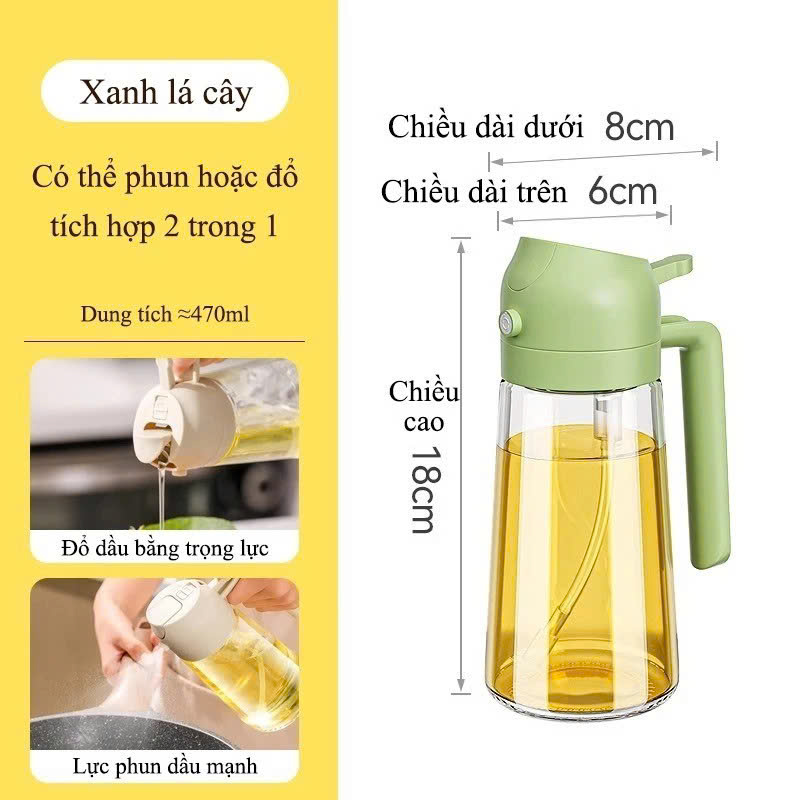 Bình Đựng Dầu Với Nắp Mở Tự Động Bình xịt dầu ăn 600ml siêu tiện ích 2in1 (có thể rót và xịt). hàng chính hãng - Giao Màu Ngẫu Nhiên - HŨ LỌ ĐỰNG GIA VỊ