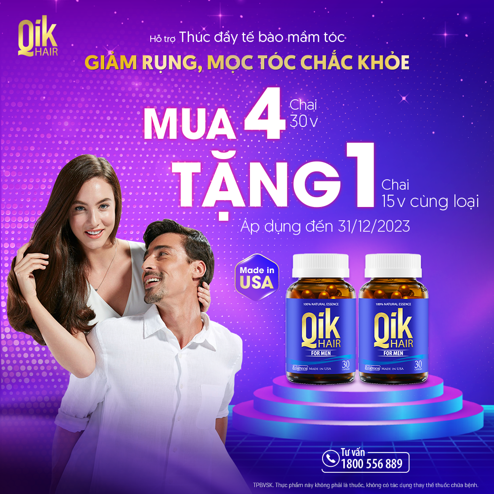 Viên uống QIK HAIR (cho Nam) hỗ trợ giảm rụng, mọc tóc chắc khỏe (30 viên)