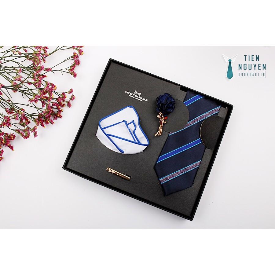 Bộ cà vạt nam cao cấp full box - xanh