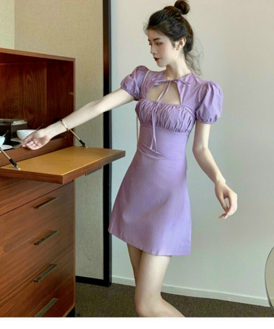 Đầm đũi tay phồng nhún ngực ( có mút)