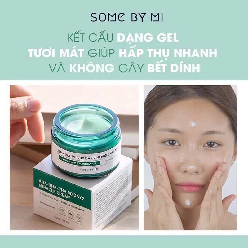 Kem Dưỡng Ẩm, Phục Hồi, Giảm Mụn Chiết Xuất Ốc Sên, Tràm Trà, AHA-BHA-PHA 30 Days Some By Mi Cream