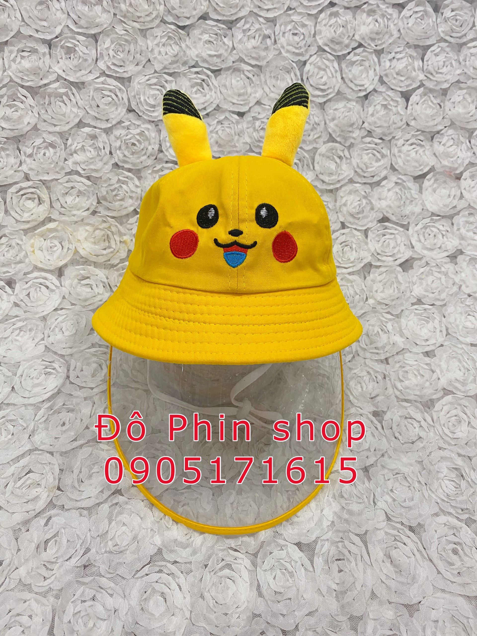 [Bé 3-7 tuổi] Mũ vành bucket Pikachu chống giọt bắn trẻ em, vòng đầu 52cm, có dây quai nón, tấm chắn có thể tháo rời làm nón thời trang cho bé