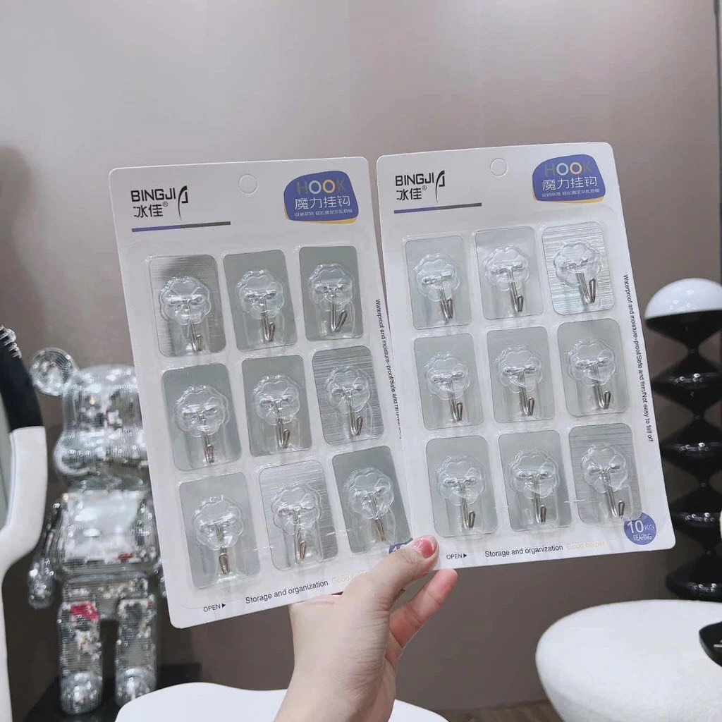Vỉ 9 móc dán tường chịu lực siêu chắc, móc dán tường đa năng chịu nặng tốt