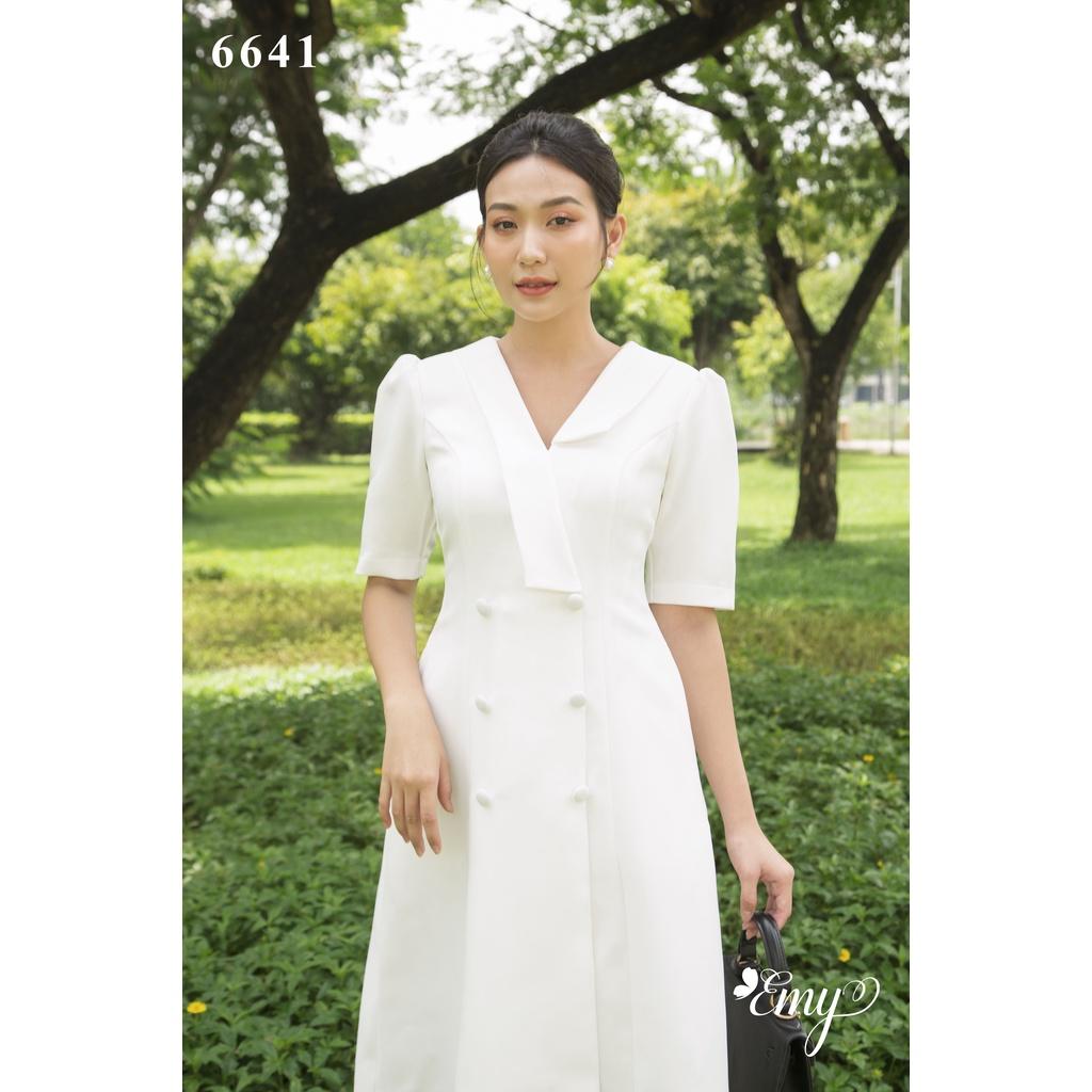 Đầm EMY EM6641 Dáng Chữ A Cổ Vest Có Túi