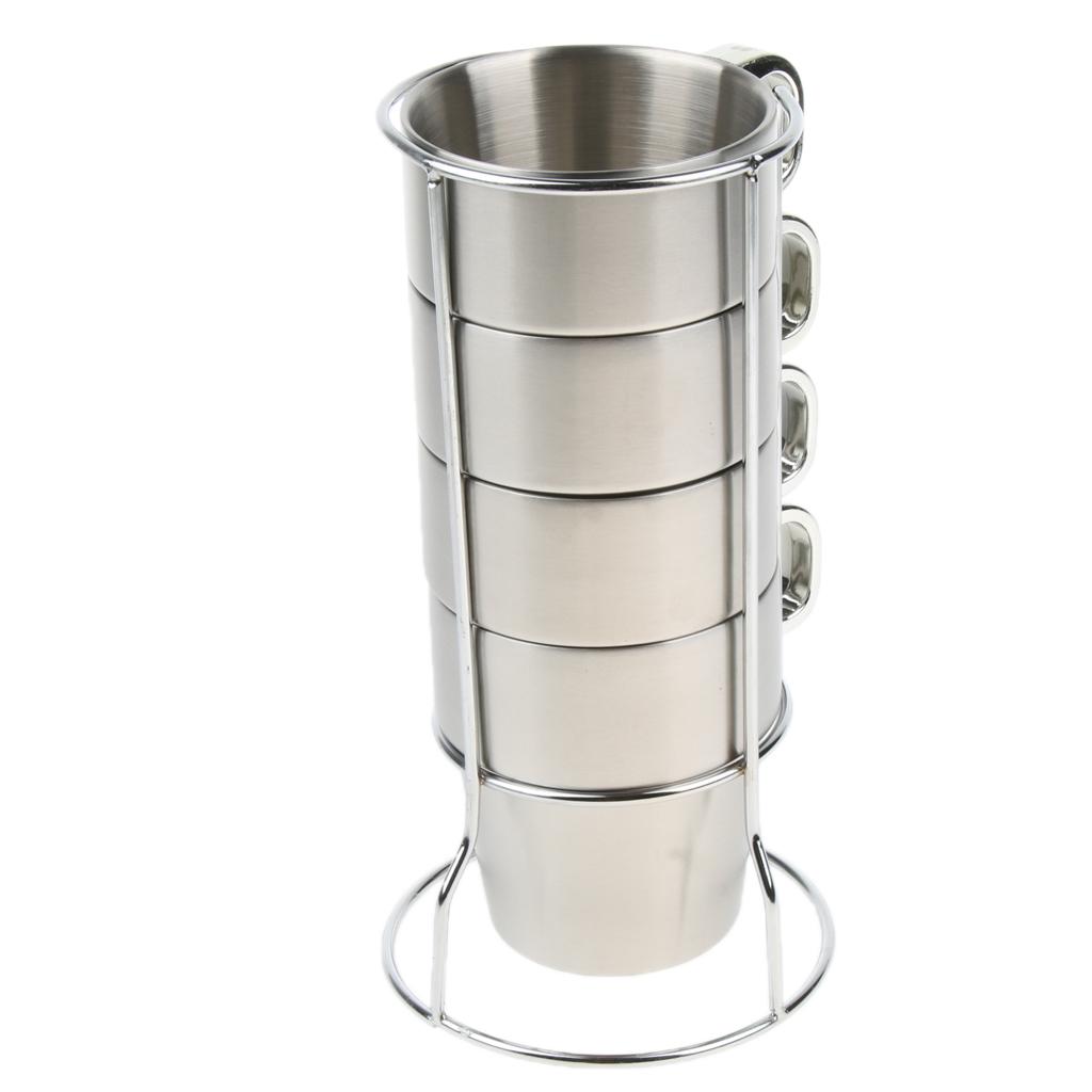 1 Set Stainless Steel Double Insulated Vacuum Coffee Mug Cups With Holder