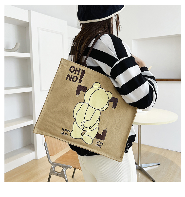 Túi vải tote bag 2 quai họa tiết vintage in hình gấu dễ thương TT05-C9357
