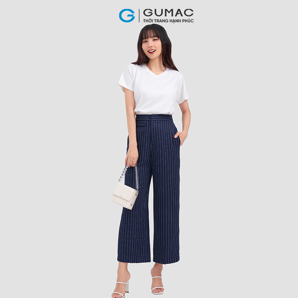 Quần tây GUMAC LQ1101 kẻ sọc ống rộng thanh lịch