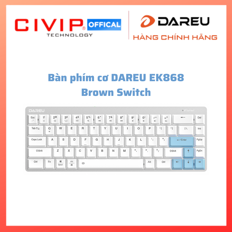 Bàn phím cơ Bluetooth Gaming DAREU EK868 Brown Switch - Hàng Chính Hãng