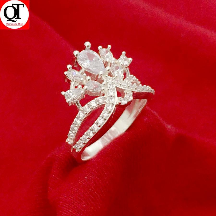 Nhẫn nữ bạc ta vương miệng gắn đá ricod hình giọt cao cấp trang sức Bạc Quang Thản - QTNU62-1
