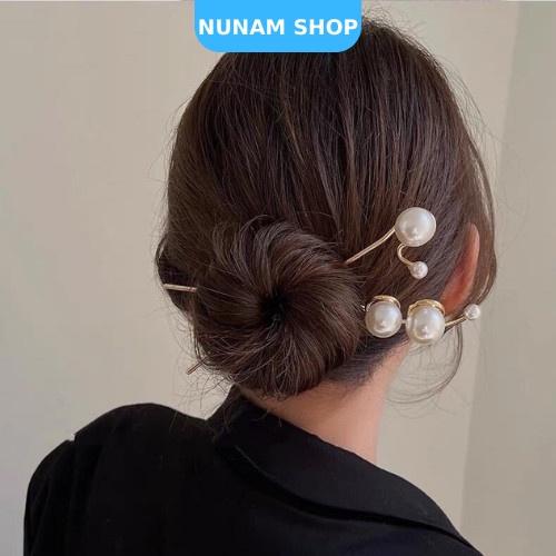 Trâm cài tóc kim loại ngọc trai nhân tạo thiết kế sang trọng Hàn Quốc Nunam Shop