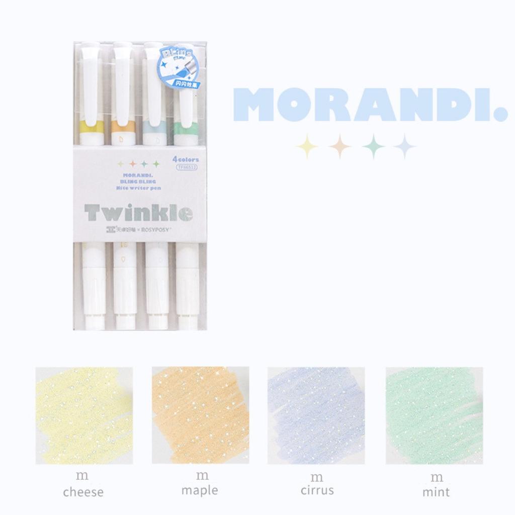 (Có bán lẻ) Bút Highlight TWINKLE Nhũ Lấp Lánh 2 Đầu Màu Pastel