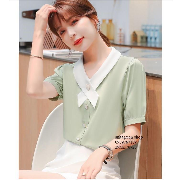nh170720-SƠ MI NỮ PHỐI BÂU TAY NGẮN