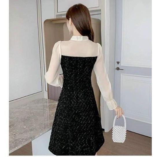 HÀNG NHẬP - ĐẦM THUN KIM TUYẾN PHỐI TAY VOAN