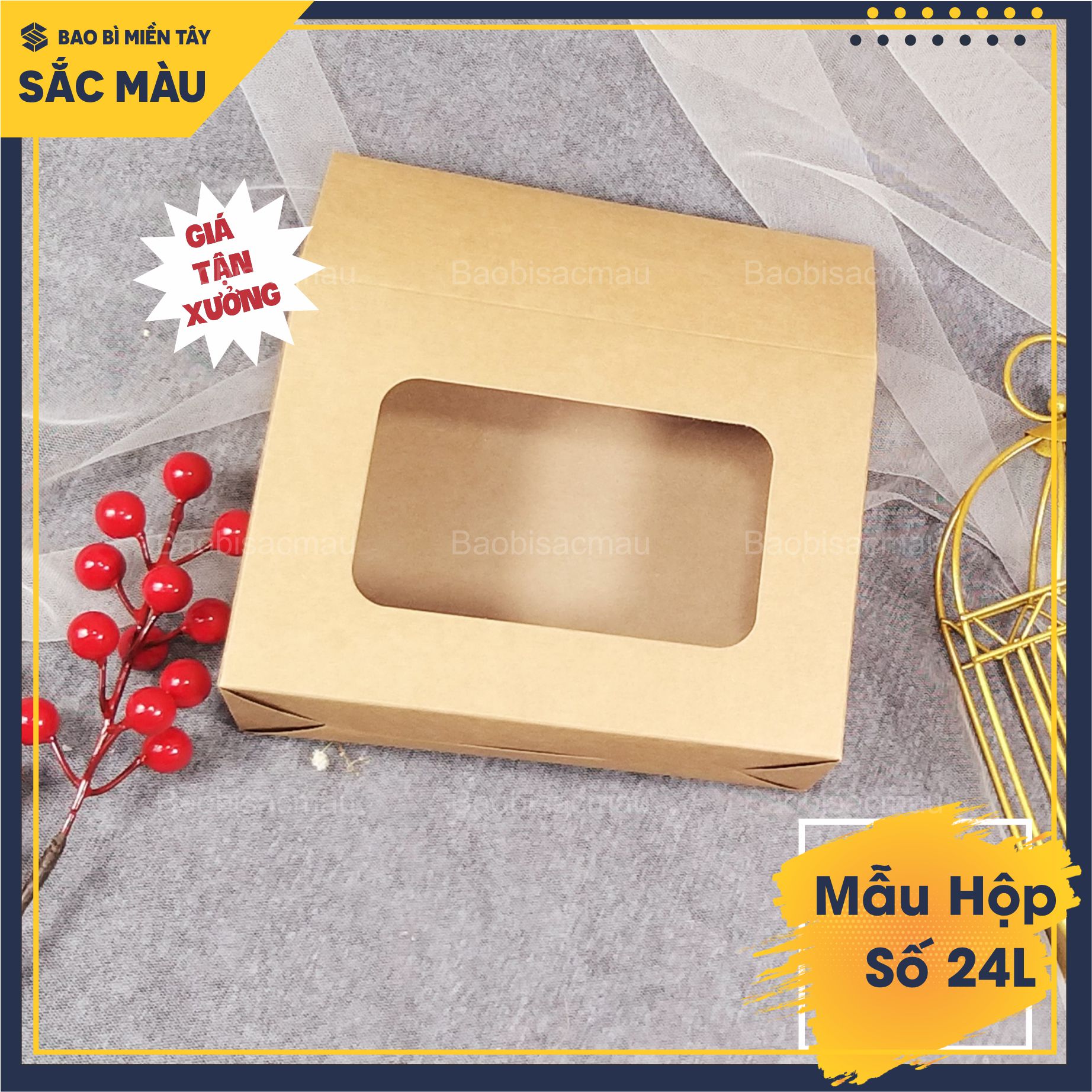 Sét 5 hộp giấy kraft đựng trái cây, quà tặng, thực phẩm ngày lễ tết, 3 kích thước tiện lợi - Mẫu hộp 24