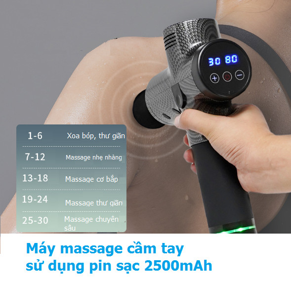 Máy Massage Cầm Tay, Mát Xa Toàn Thân giảm đau nhức hiệu quả - Máy Massage sử dụng 6 đầu massage đa năng - Pin sạc