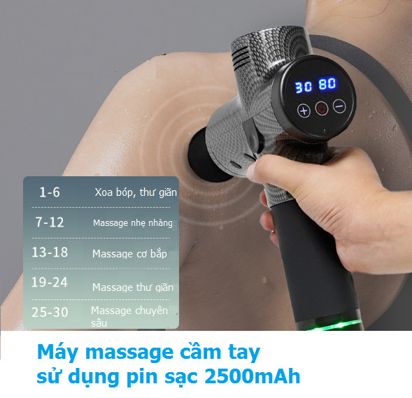 Máy Massage Cầm Tay, Mát Xa Toàn Thân giảm đau nhức hiệu quả - Máy Massage sử dụng 6 đầu massage đa năng - Pin sạc 