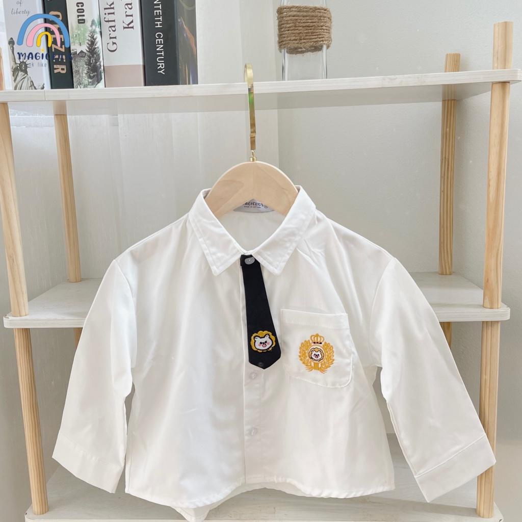 Áo sơ mi trắng dài tay cho bé Magickids kèm cà vạt thêu huy hiệu cao cấp Quần áo trẻ em đi học, đi chơi AO22055