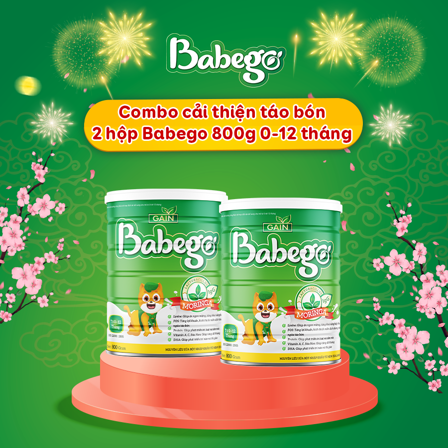 Combo 2 lon sữa mát tăng cân, cải thiện táo bón Babego 0-12 tháng