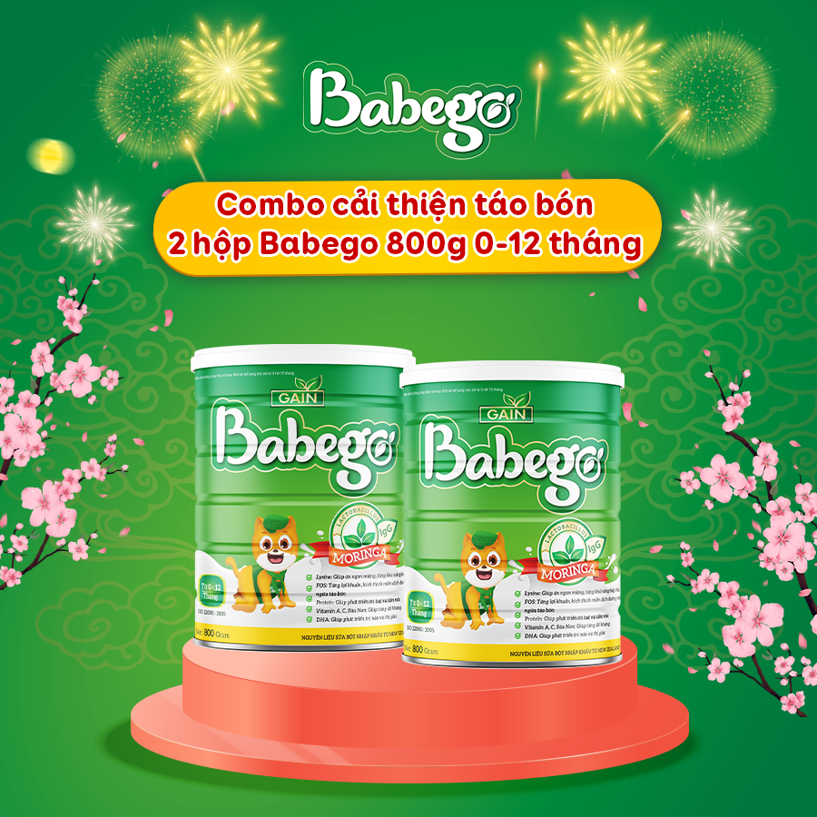 (TẶNG BỘ ĐỒ CHƠI Ô TÔ) Combo 2 lon sữa mát tăng cân, cải thiện táo bón Babego 0-12 tháng