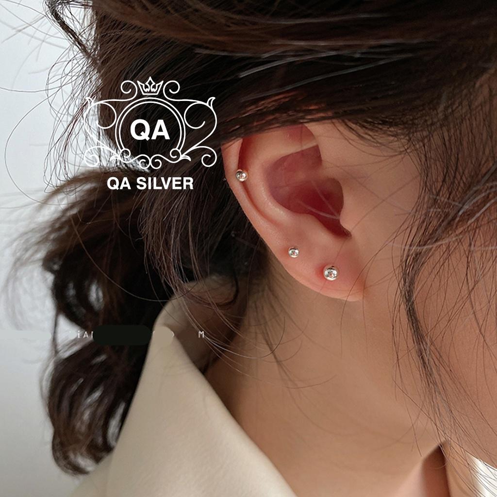 Bông tai bạc 925 bi nụ tròn khuyên nam nữ trơn tối giản S925 BASIC QA SILVER Earrings EA170508