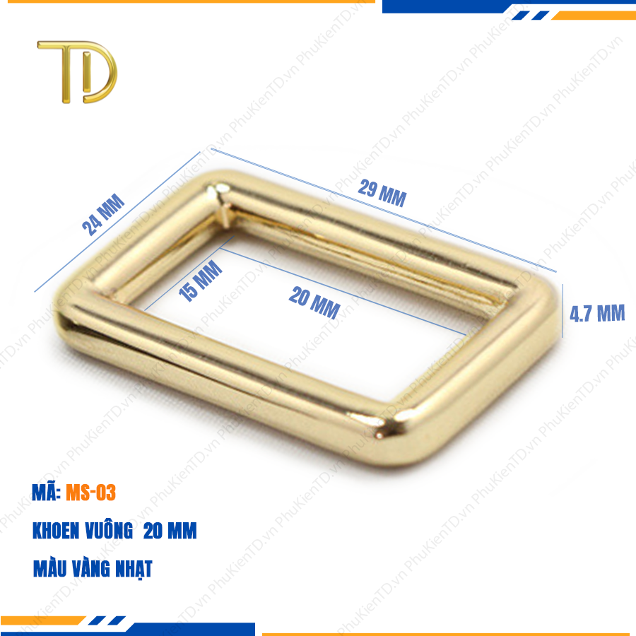 Khoen vuông túi xách, khoen chữ nhật túi xách 20mm cao cấp công nghệ mạ điện độ bền 5-8 năm