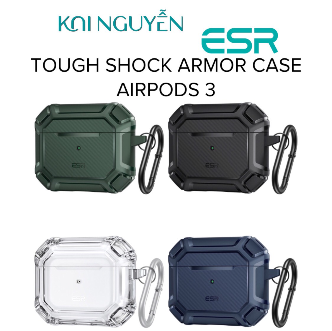 Ốp Case ESR Tough Shock Armor Dành Cho AirPods 3, Giáp Chống Sốc Cứng - Hàng Chính Hãng