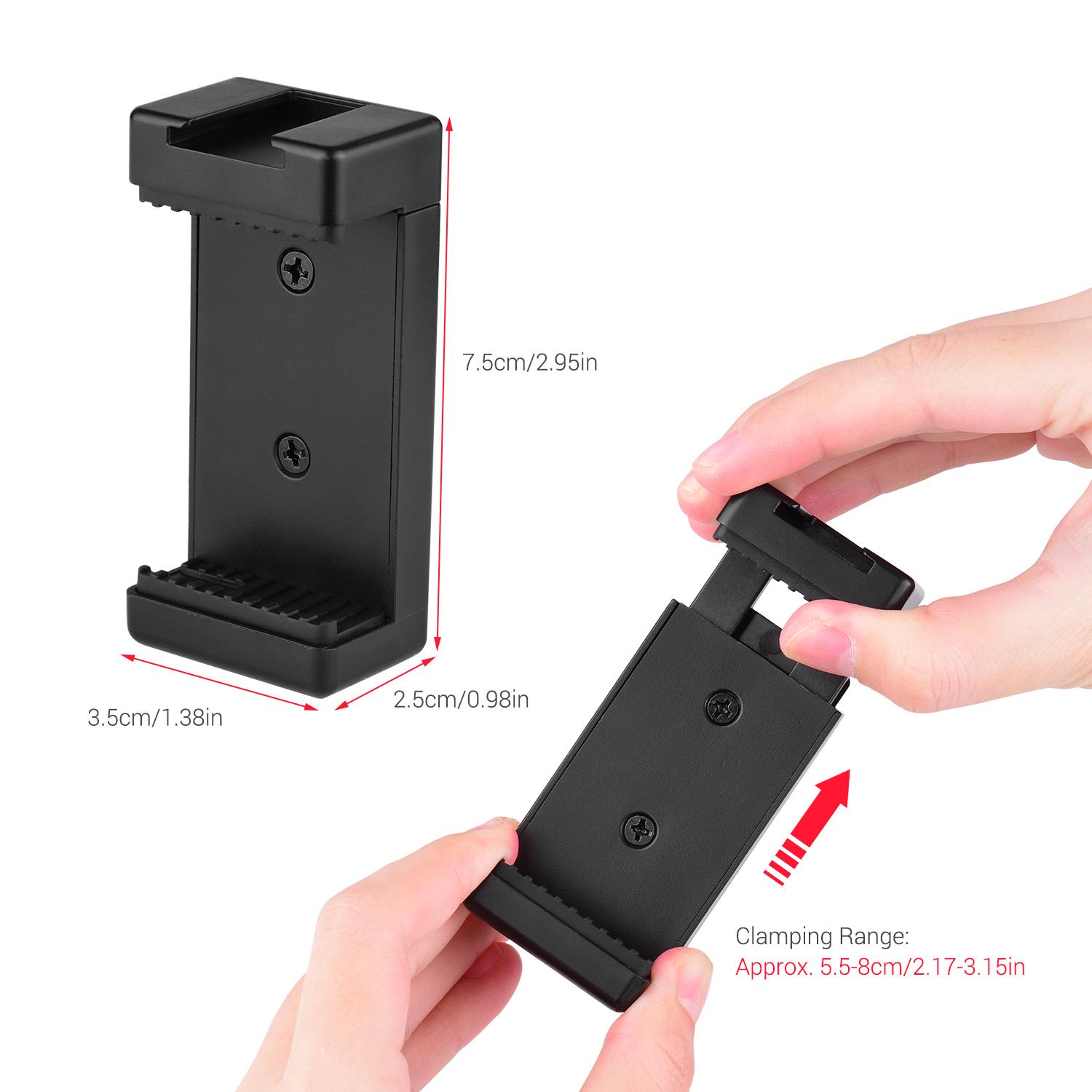 Phone Tripod Mount Adapter Phone Holder Clip with Dual 1/4 Threads Cold Shoe for Tripod Selfie Stick Microphone Mounting