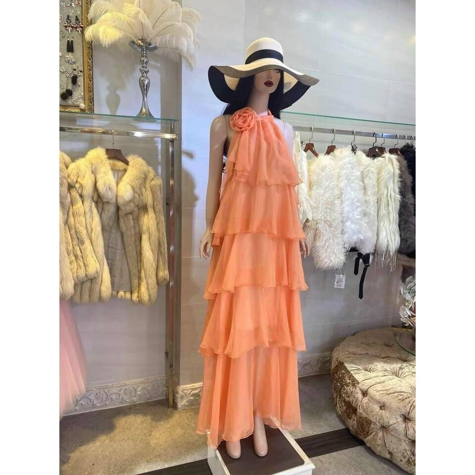 Đầm Maxi Nữ NHIHOUSE71 Cổ Yếm Đi Biển Bèo 5 Tầng Đính Bông Sang Chảnh Chất Voan Mềm Mại Nhẹ Mát 50 - 65K