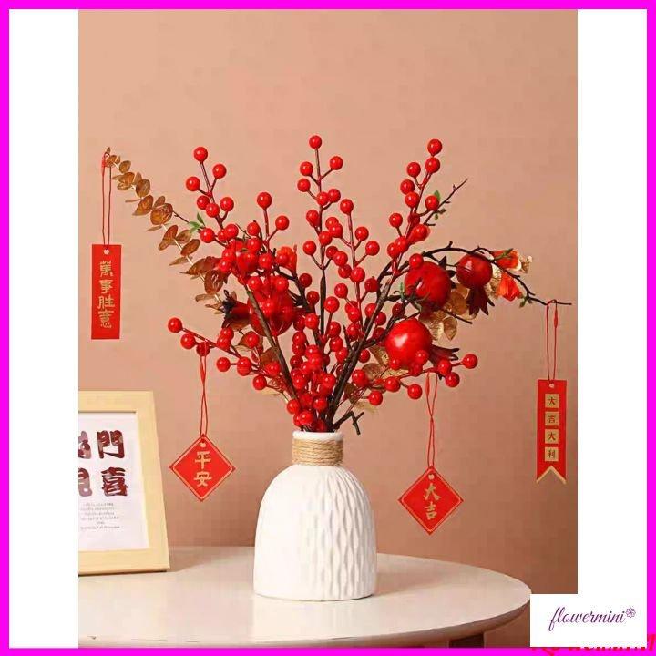 Bình hoa đào bon sai điểm cành đào đông đỏ tài lộc, an khang trang trí nhà cửa, nhà hàng độc đáo Flowermini HD-01