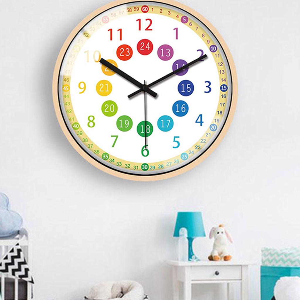 Wall Clock Kids Bedroom Battery Operated 12" Learning Clock Black Hands