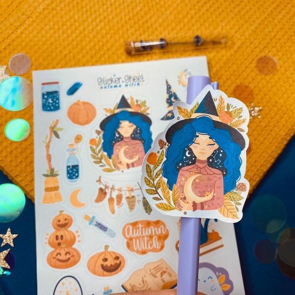 Sticker sheet autumn witch - chuyên dán, trang trí sổ nhật kí, sổ tay | Bullet journal sticker - unim056