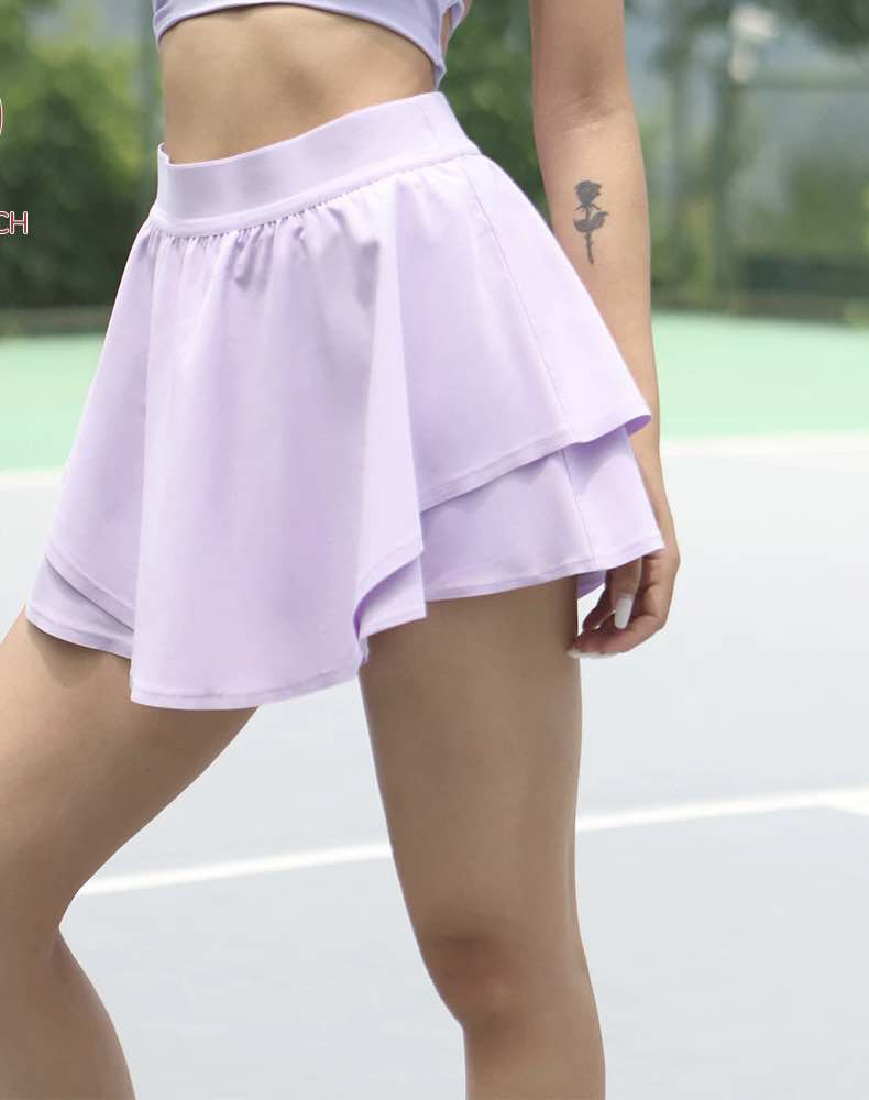 Chân váy thể thao dáng xòe ngắn màu tím thời trang cho nữ chơi tennis, pickle ball, yoga, golf