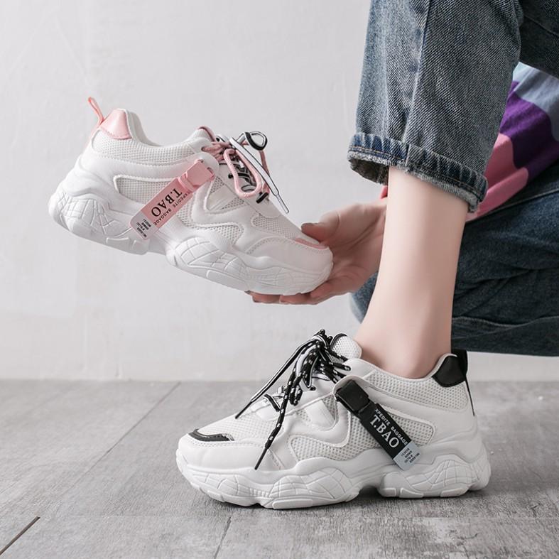 Giày thể thao nữ trắng Ulzzang mẫu mới T.Bao 2019 Đế 5cm K04