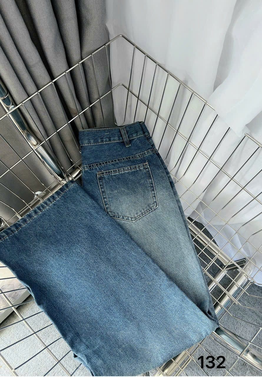 Quần jean nữ, quần baggy jean nữ ống suông lưng cao loang màu thời trang