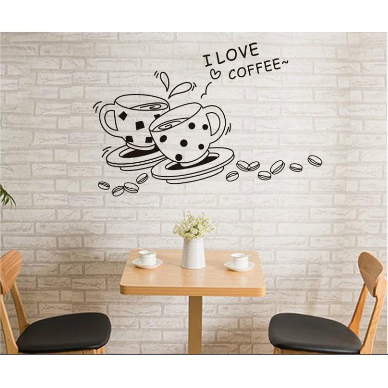 Decal trang trí tường 2 ly I Love Coffee