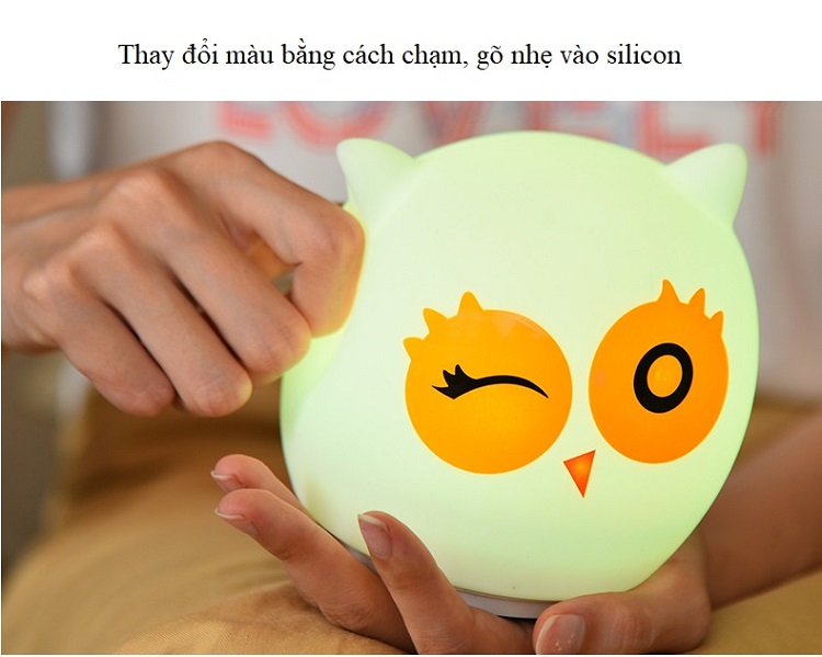 Đèn ngủ để bàn đổi màu phát sáng cảm ứng chạm thông minh hình cú mèo ngộ nghĩnh