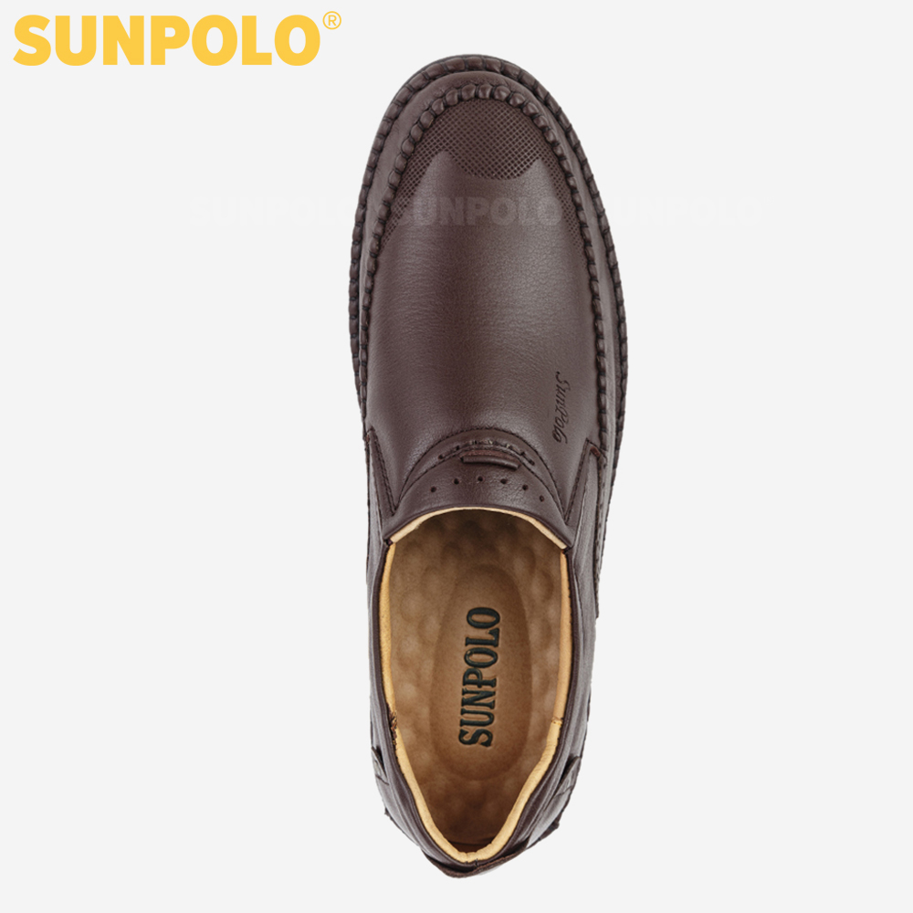 Giày mọi nam da bò đế cao su mũi tròn SUNPOLO MOI011