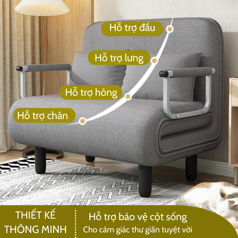 Giường ghế sofa 3 chức năng có thể ngả đầu, nệm dày êm ái, dễ dàng sử dụng chính hãng Nikita