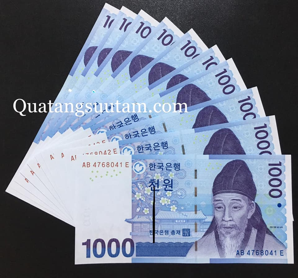 Tiền Đại Hàn Dân Quốc 1000 won mới cứng sưu tầm, tặng kèm phơi bảo quản