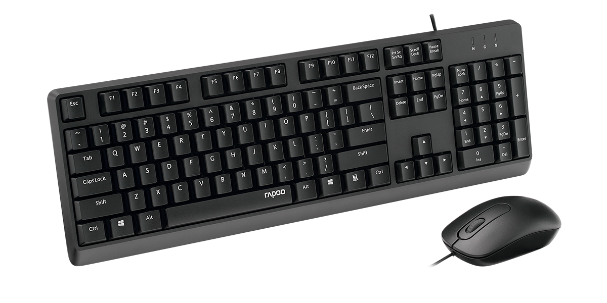 Bộ bàn phím chuột có dây Rapoo NX1500 - Màu đen, Full size, 1000DPI- Hàng chính hãng