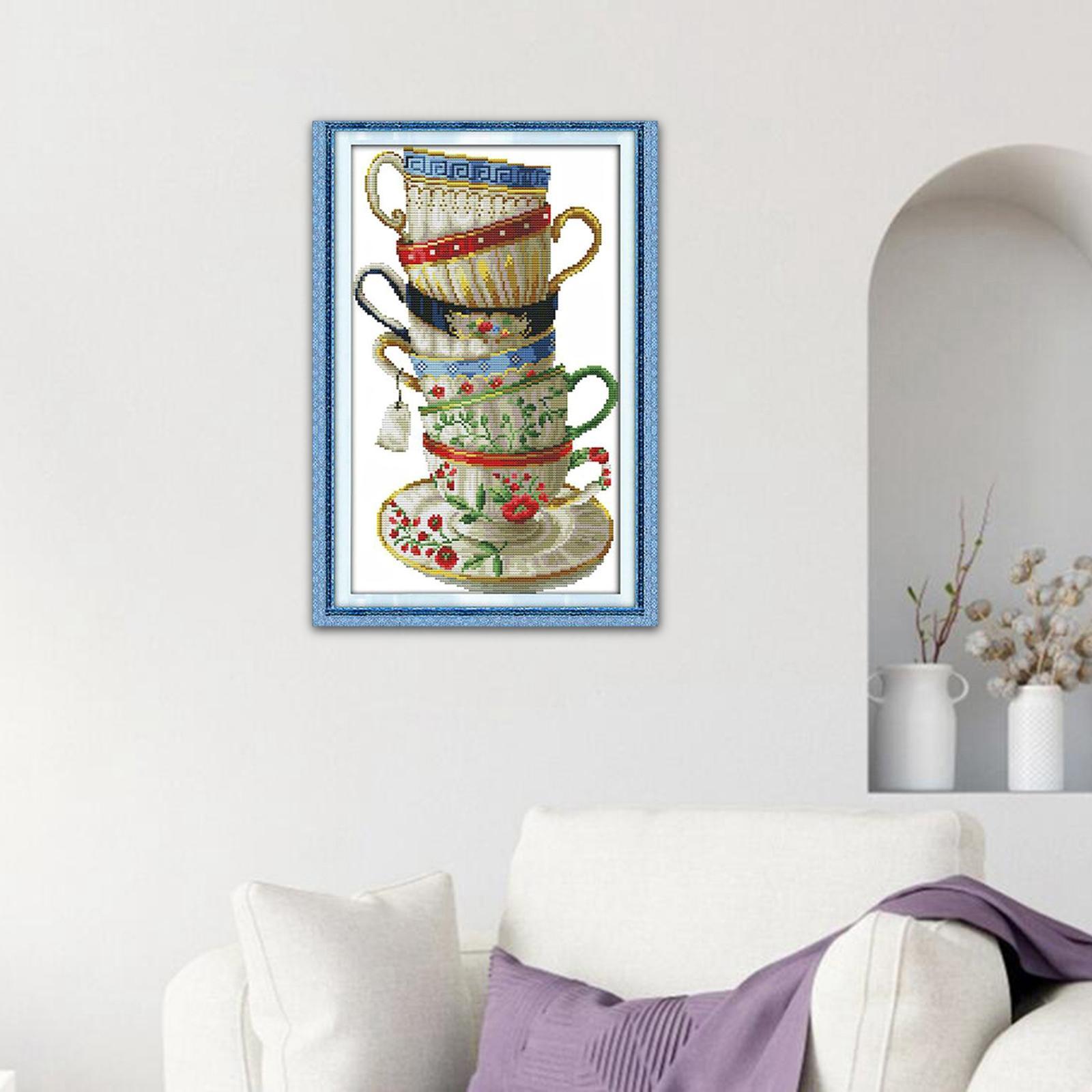 Coffee Cup Cross Stitch Kit Needlework Stamped for Beginners 28 × 42cm 14CT