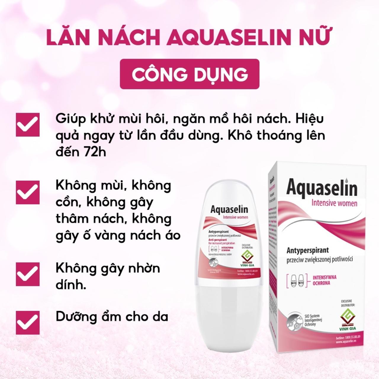 Combo 2 Lăn Khử Mùi AQUASELIN Intensive Women Không Thâm Nách Giảm Mồ Hôi - Dung Tích 50ml