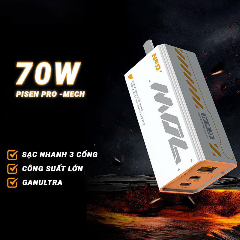 Sạc Nhanh Pisen Pro - Mecha GaNUltra 70W 2C1A