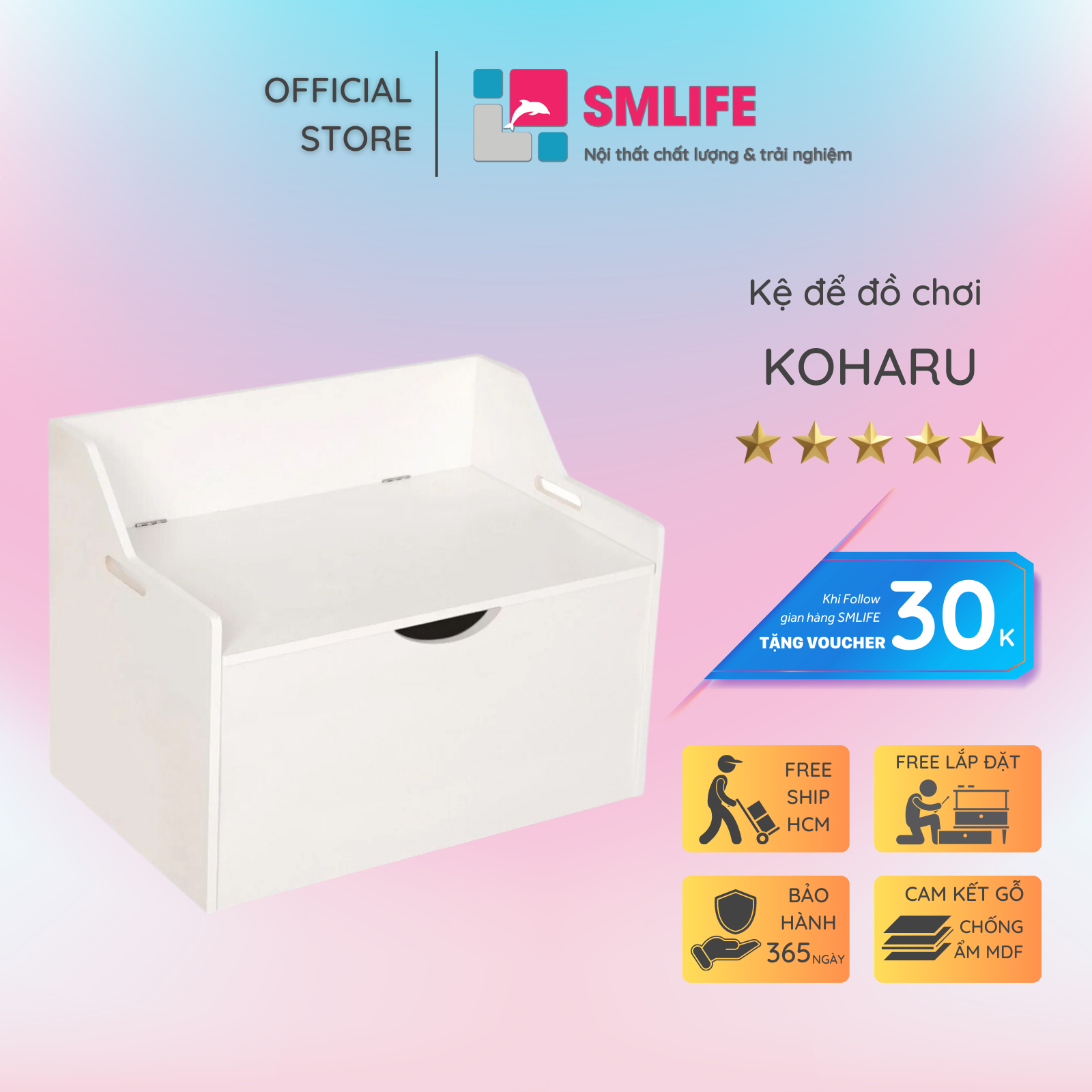 Kệ để đồ chơi cho bé SMLIFE Koharu | Gỗ MDF dày 17mm chống ẩm | D60xR40xC45cm