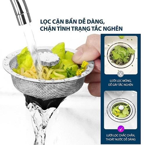Rọ Lọc Rác Inox 304 Cao Cấp Đậy Bồn Rửa Chén Bát Thoát Nước Nhanh Có Núm Chặn
