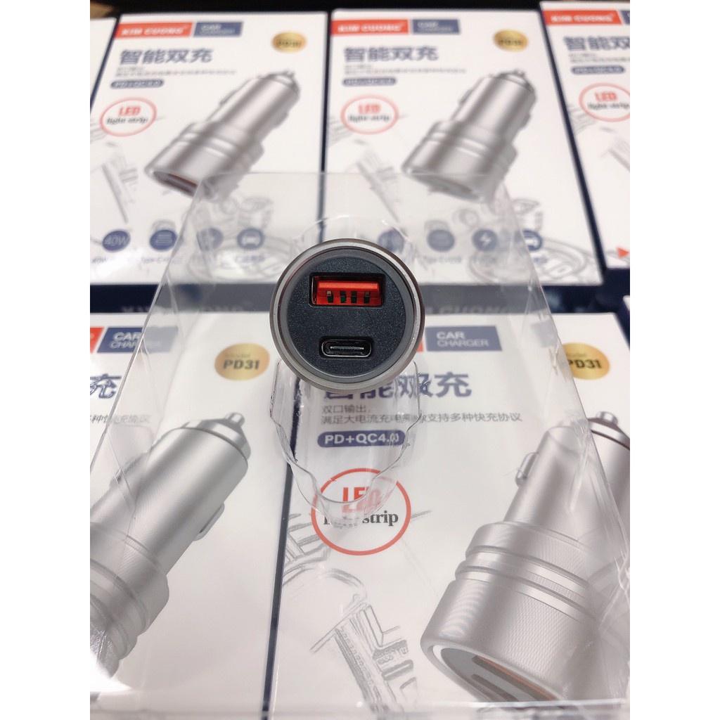 Tẩu Sạc Nhanh Ô Tô, Củ Sạc Chuyển Đầu USB Và Type C Quick Charge 4.0 kèm LED - Mvn Auto