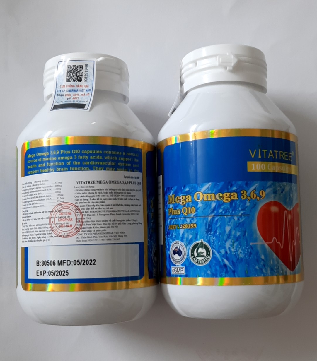 Viên uống Vitatree Mega Omega 369 plus Q10, Lọ 100v, bổ sung dưỡng chất cho mắt, não, tim mạch