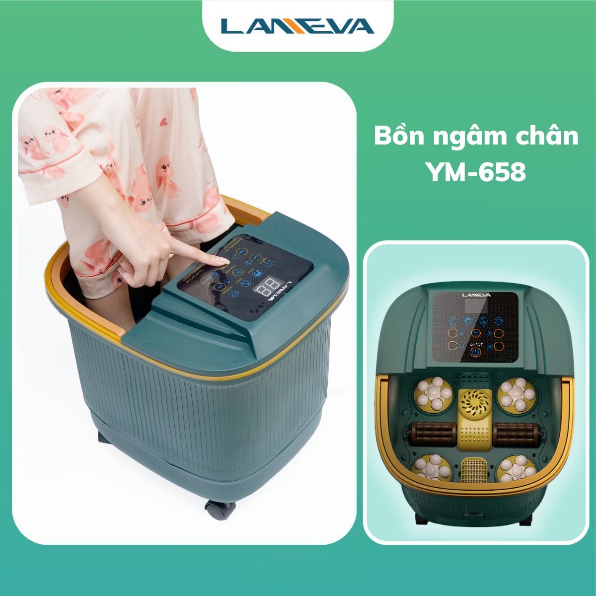 Bồn Ngâm Chân Massage Tự Động LANEVA YM-658, Làm Nóng Nước, Khử Khuẩn Hồng Ngoại, Tặng Thảo Dược Ngâm Chân